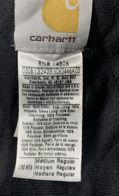 Men's Carhartt Black Solid Full Zip Hooded Jacket J130 MOB Medium