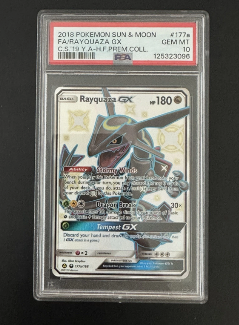2018 POKEMON SUN & MOON CELESTIAL STORM #177A FULL ART RAYQUAZA GX PSA 10