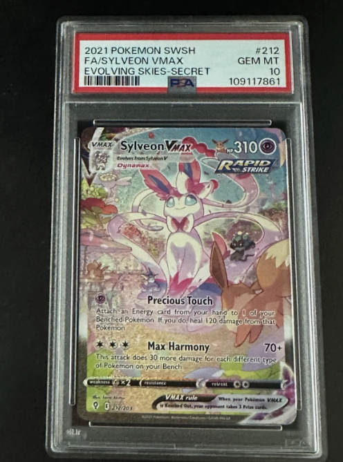 2021 POKEMON EVOLVING SKIES SECRET FULL ART #212 SYLVEON VMAX PSA 10