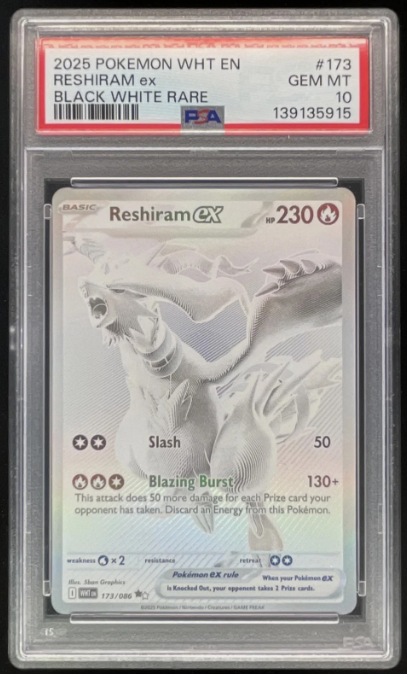 2025 Pokemon White Flare #173/086 Reshiram ex Black and White Rare PSA 10